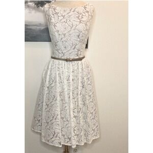 Jessica Howard Dress Sz 14 Floral Lace Overlay Beige Cream Wedding Shower Soft